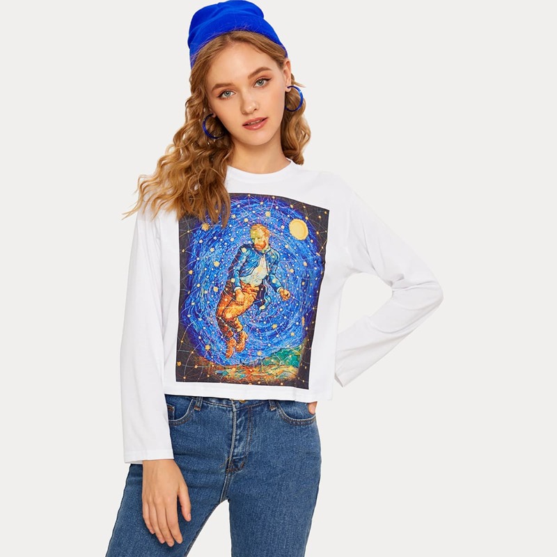 

Graphic Print Long Sleeve Tee, White