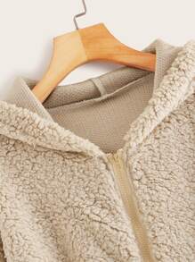 Jackets Dây kéo màu trơn Màu be Casual - Màu be - Xem 4