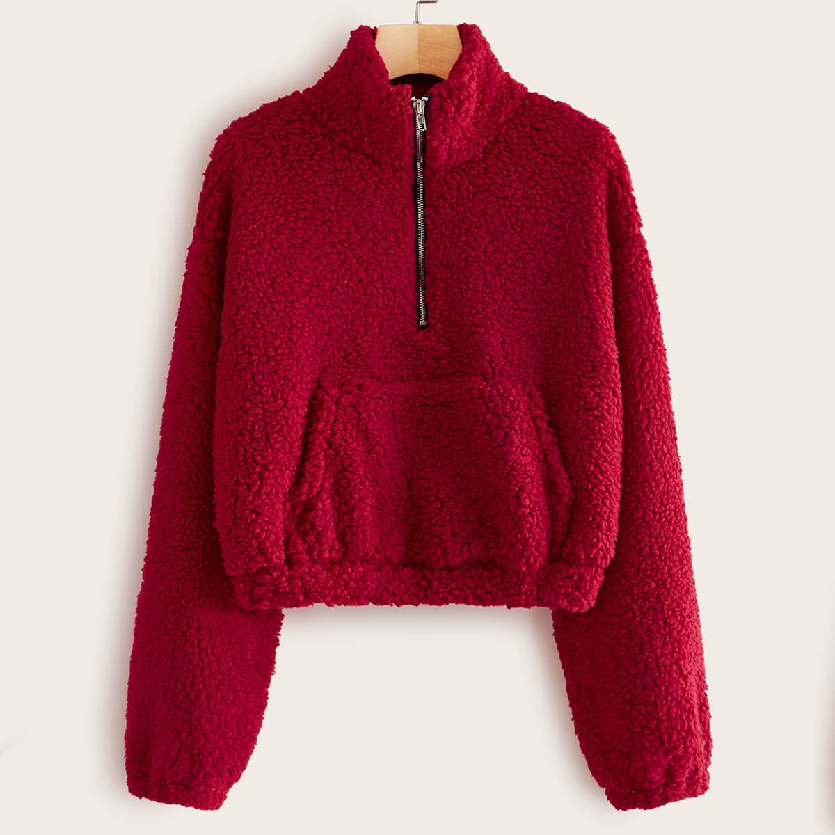 

Half Zip Maroon Teddy Pullover, Burgundy