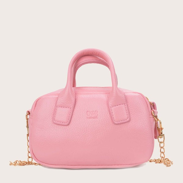 

Girls Minimalist Satchel Bag With Chain Strap, Pink