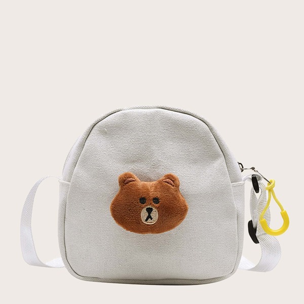 

Kids Bear Decor Canvas Crossbody Bag, White