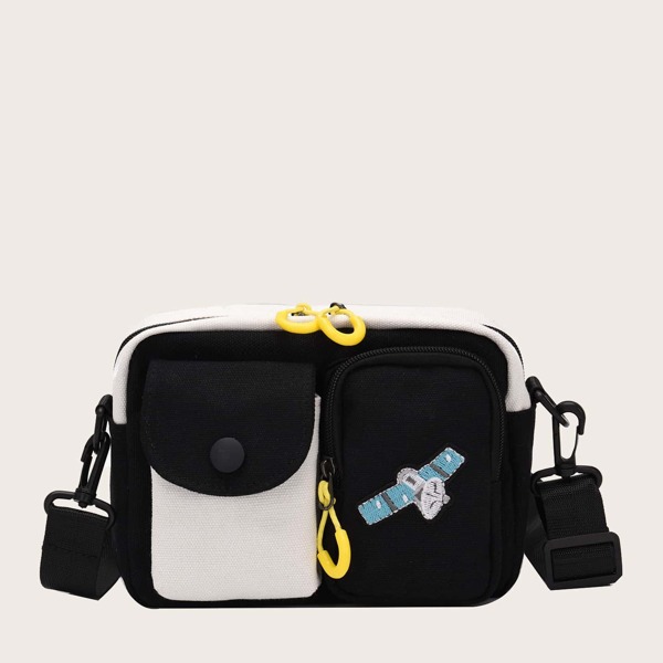 

Kids Embroidered Detail Crossbody Bag, Black and white