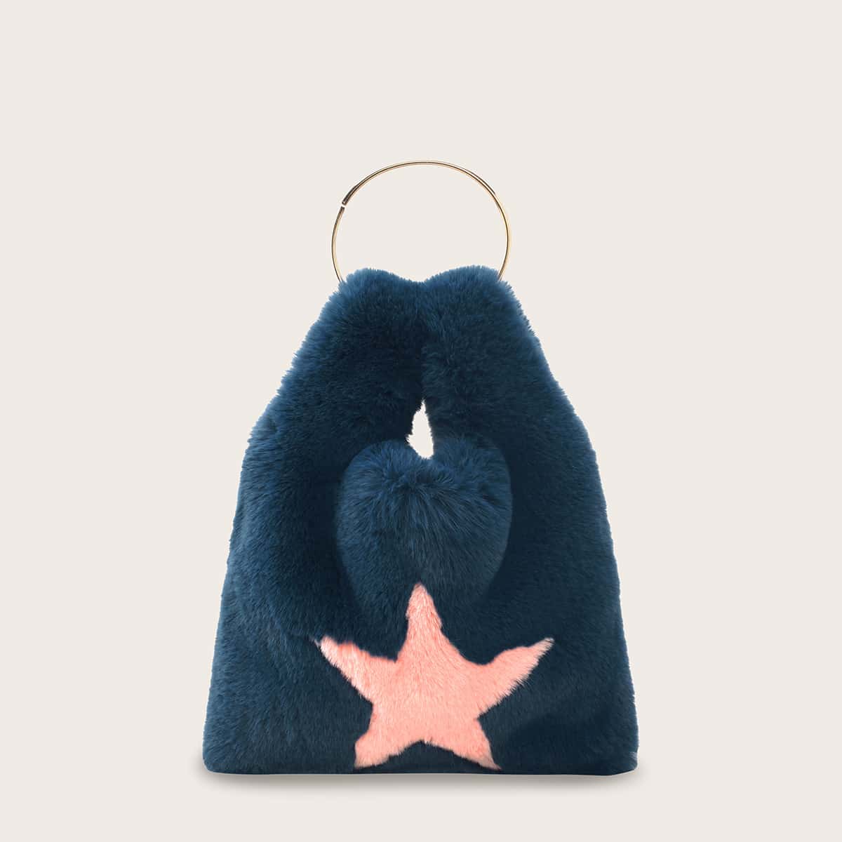 

Star Front Fluffy Backpack With Ring Handle, Blue