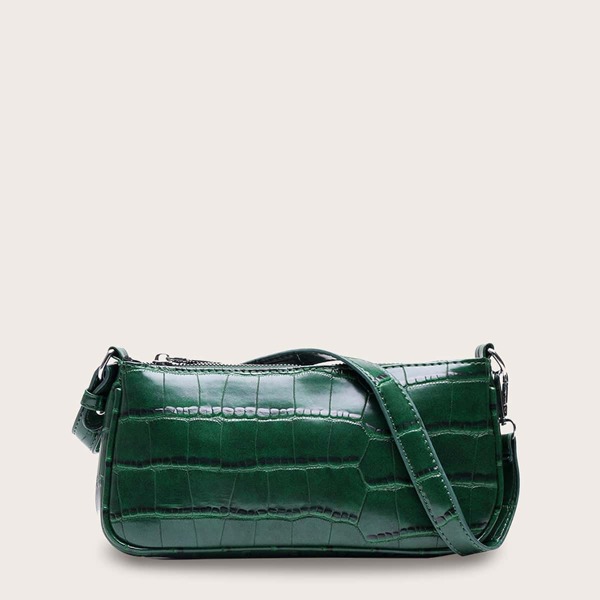 

Croc Embossed Baguette Bag, Green