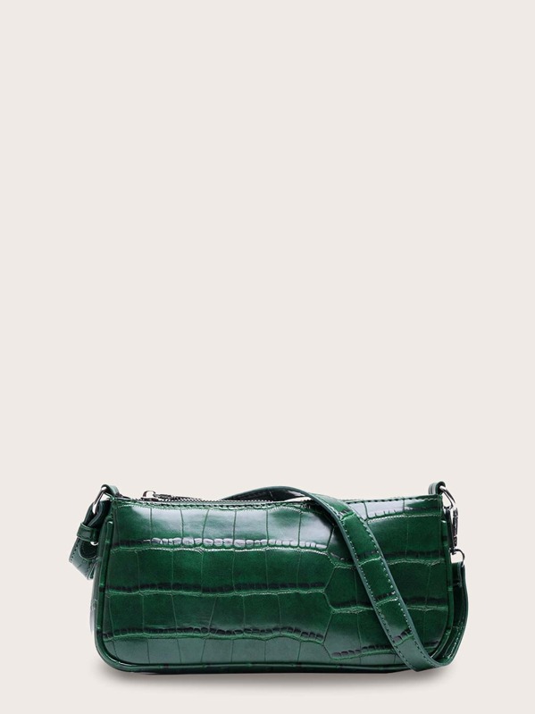 

Croc Embossed Baguette Bag, Green