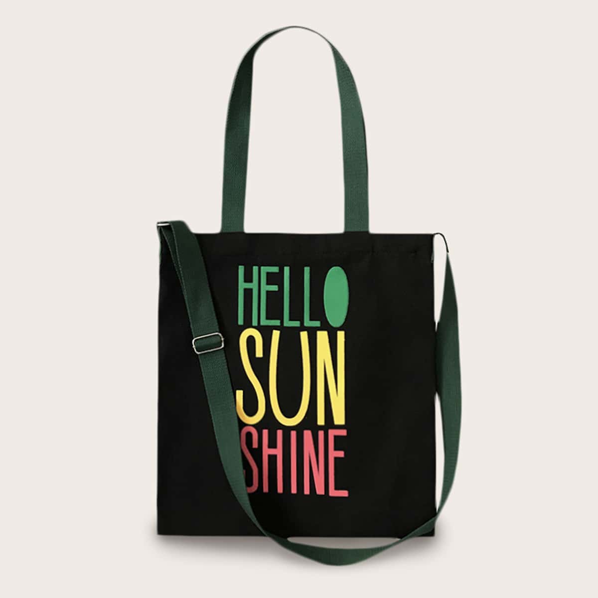 

Slogan Graphic Canvas Tote Bag, Black
