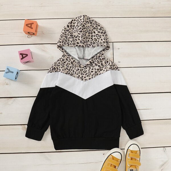

Toddler Girls Cut And Sew Leopard Pattern Hoodie