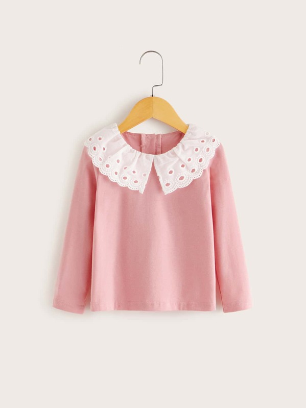 

Toddler Girls Contrast Schiffy Scallop Tee, Pink