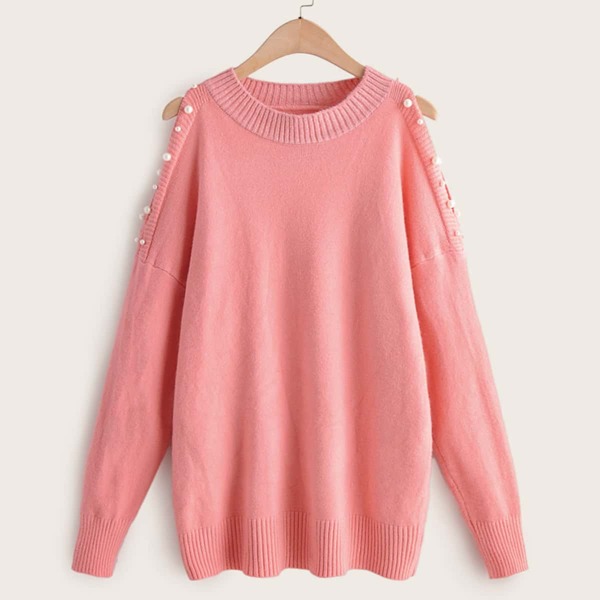

Pearls Beaded Split Sleeve Sweater, Pink