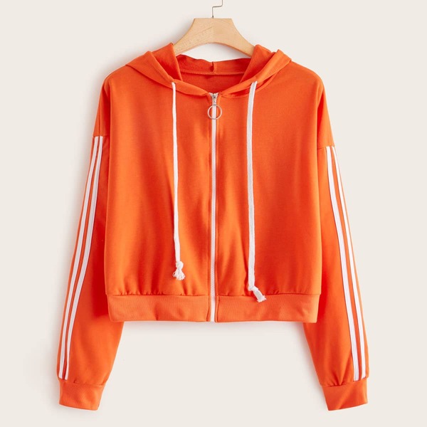 

Plus Neon Orange Side Striped Zip Up Sweatshirt, Orange bright