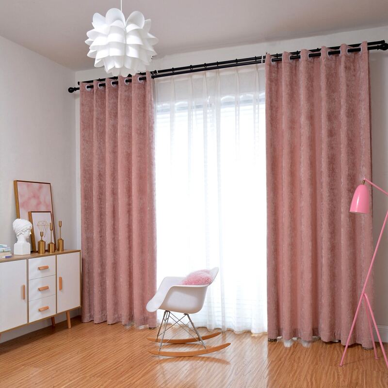 

1pc Thicken Eyelet Curtain, Pink
