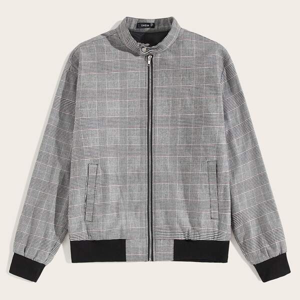

Men Zip Up Plaid Jacket, Grey