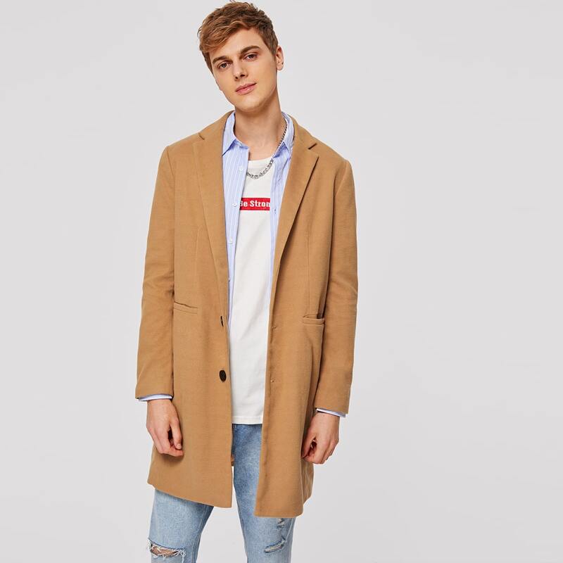 

Guys Notched Collar Single Breasted Coat, Camel