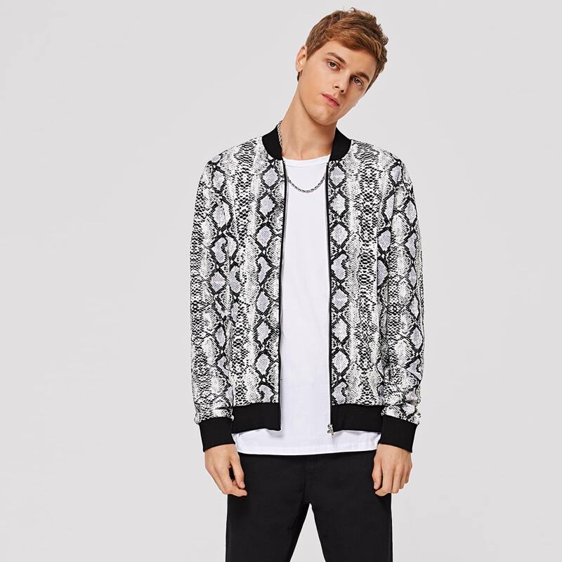 

Guys Snakeskin Print Bomber Jacket, Multicolor