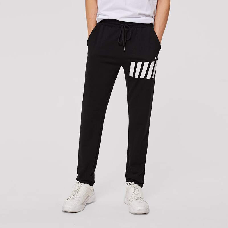 

Guys Drawstring Waist Striped Joggers, Black
