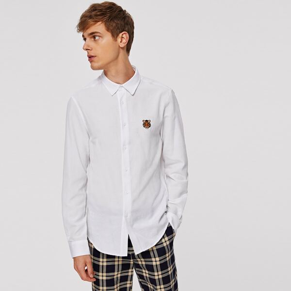 

Men Tiger Embroidered Shirt, White