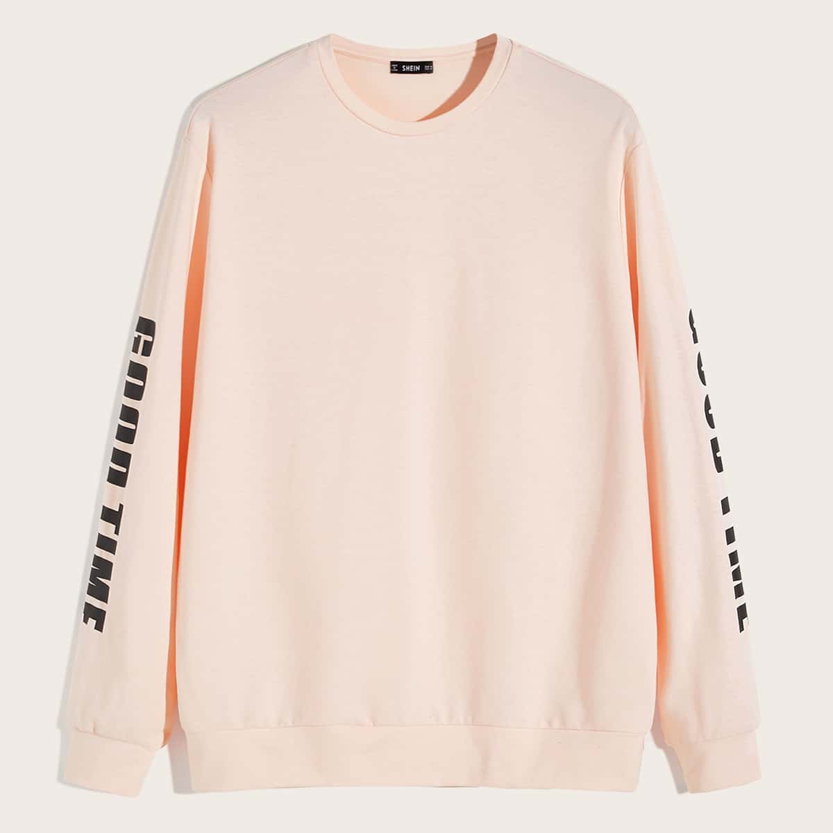 

Guys Letter Graphic Sleeve Pullover, Pink pastel