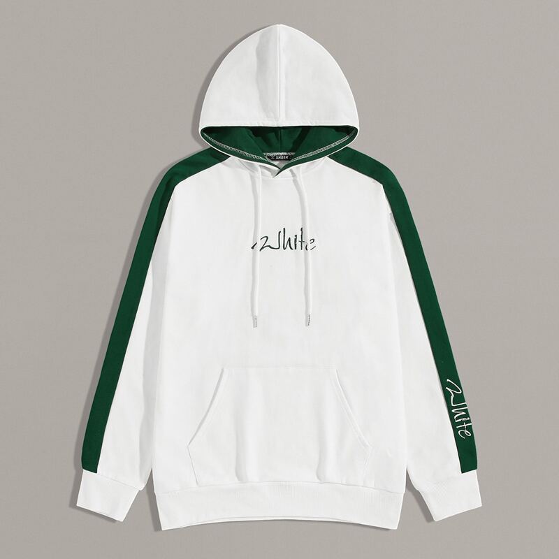 

Guys Contrast Side Seam Embroidered Hoodie, White