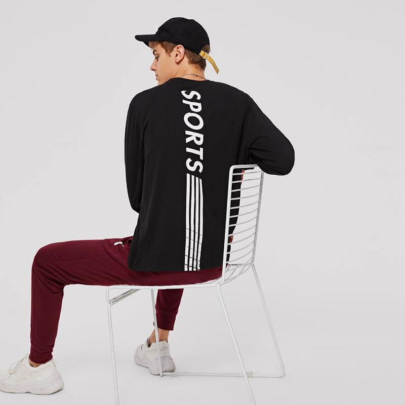 

Guys Letter and Striped Print Top, Black