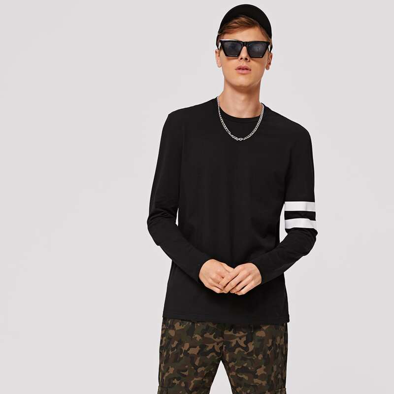 

Guys Striped Sleeve T-shirt, Black