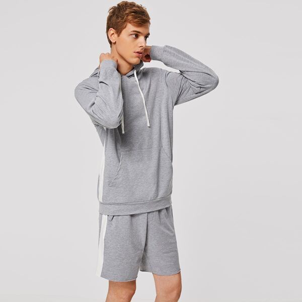 

Men Contrast Sideseam Hoodie and Shorts Set, Grey