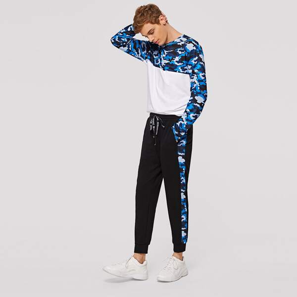 

Men Camo Print Pullover & Drawstring Waist Joggers Set, Multicolor