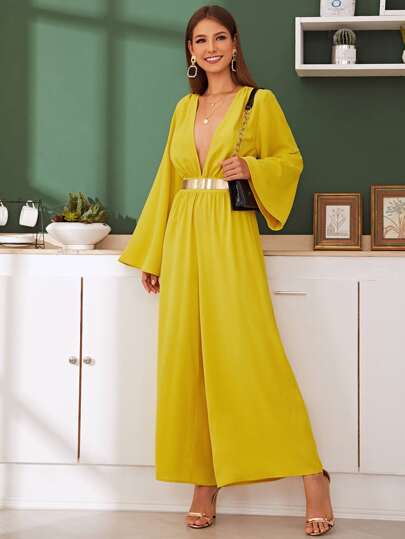 plunge belted jumpsuit