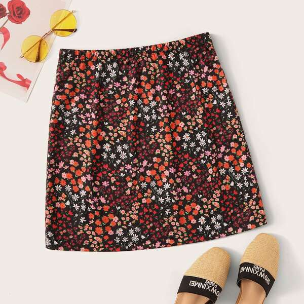 

Elastic Waist Ditsy Floral Print Skirt, Multicolor