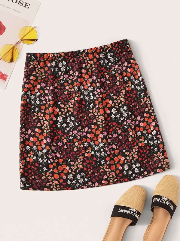 

Elastic Waist Ditsy Floral Print Skirt, Multicolor