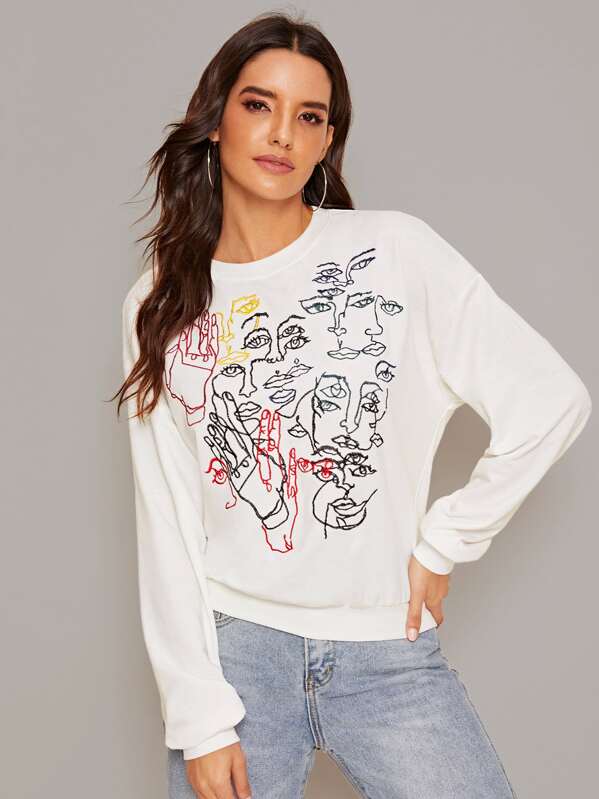 

Embroidered Figure Sweatshirt, White, Juliana