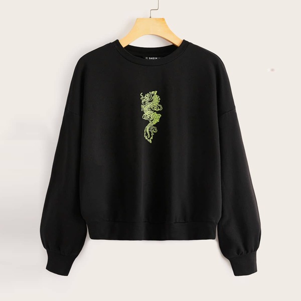 

Dragon Print Sweatshirt, Black