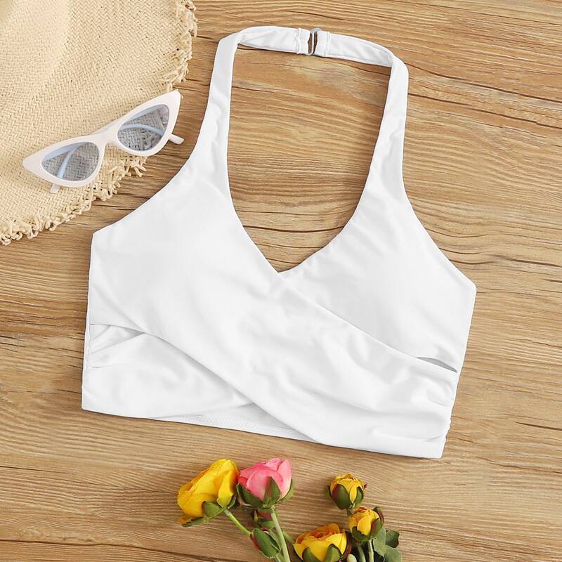 

Crisscross Halter Bikini Top, White