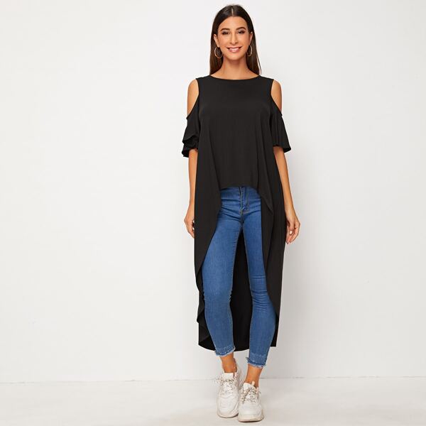 

Cold Shoulder Dip Hem Top, Black