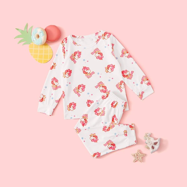 

Toddler Girls Unicorn Print PJ Set, White