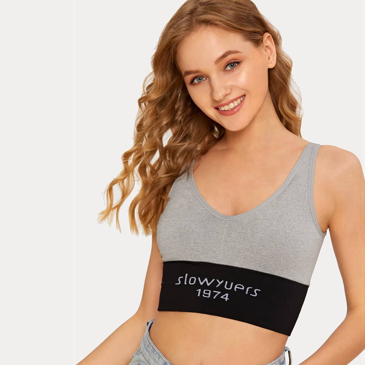 

Letter Tape Bralette, Grey