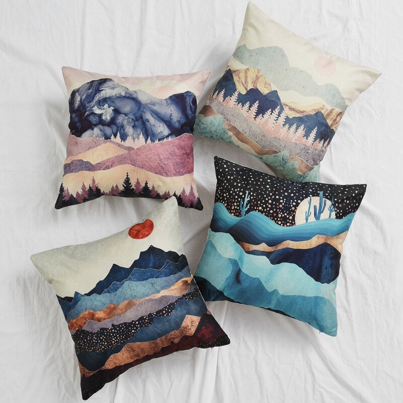

1pc Landscape Print Cushion Cover, Multicolor