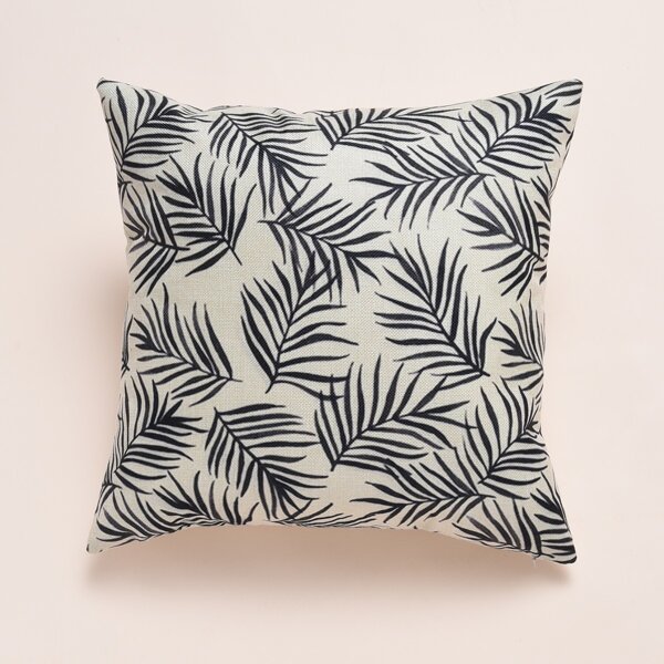 

Palm Leaf Print Cushion Cover, Black and white