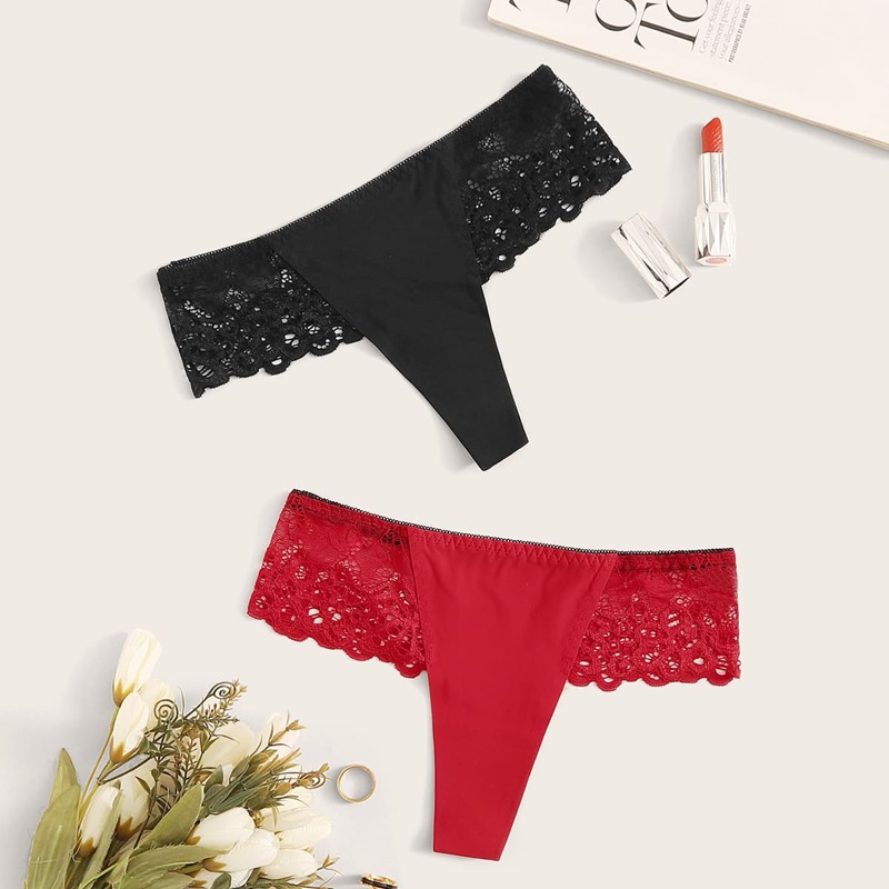 

2pack Lace Trim Panty Set, Multicolor