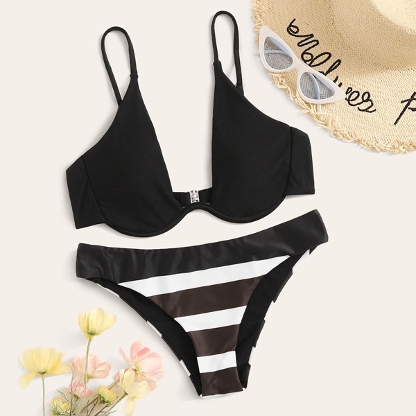 

Triangle Top With Striped Bikini