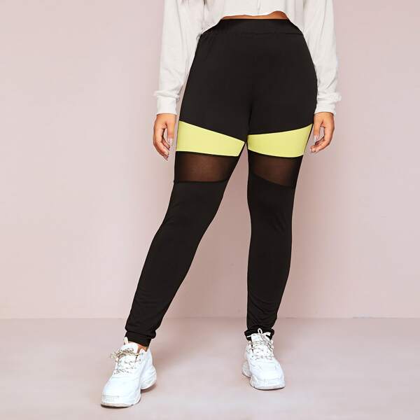 

Plus Neon Panel Mesh Insert Leggings, Black