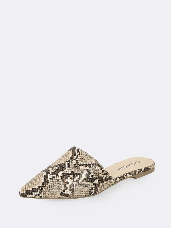 snakeskin flat mules