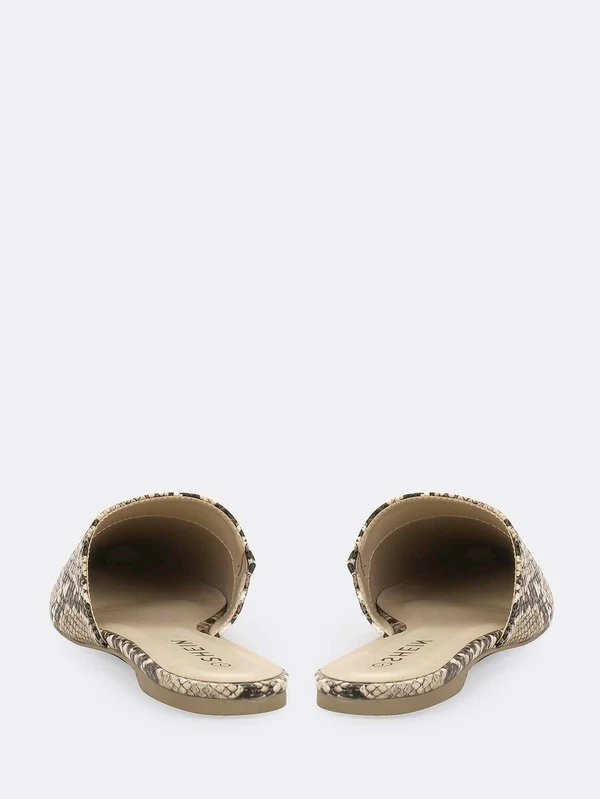 snakeskin flat mules