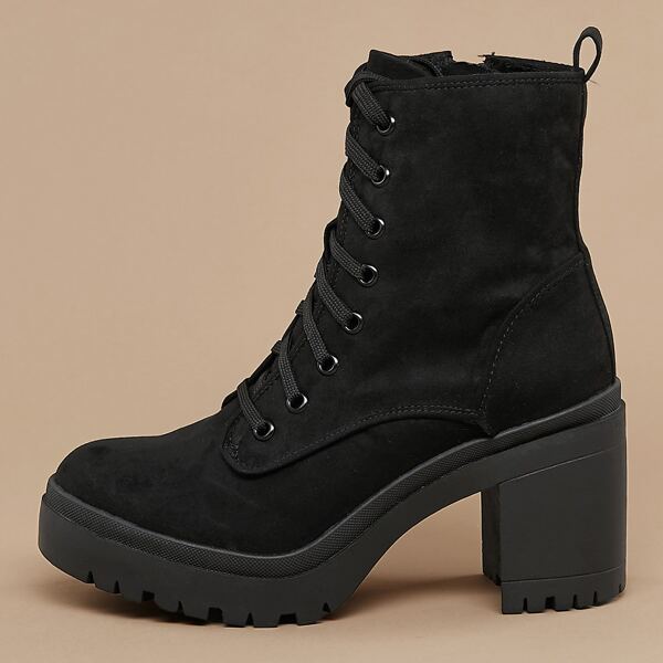 

Lace Up Platform Heavy Sole Heeled Boots, Black