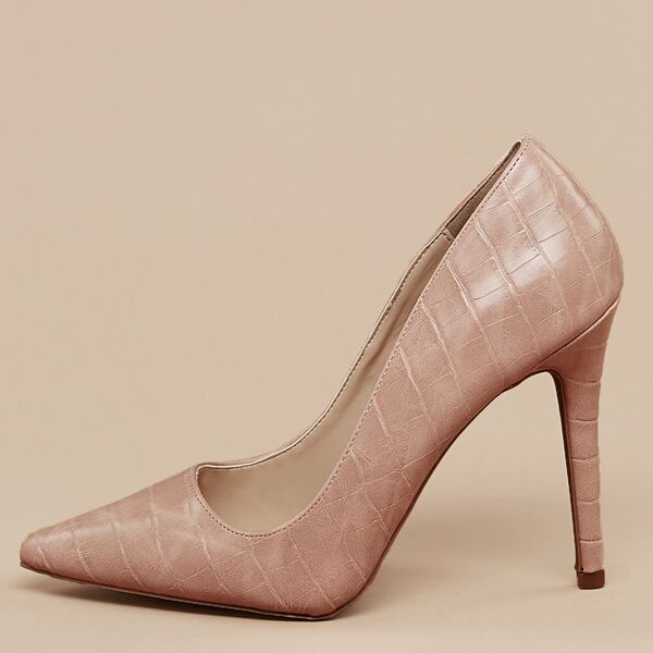 

Pointed Toe Reptile Embossed Stiletto Pumps, Pink