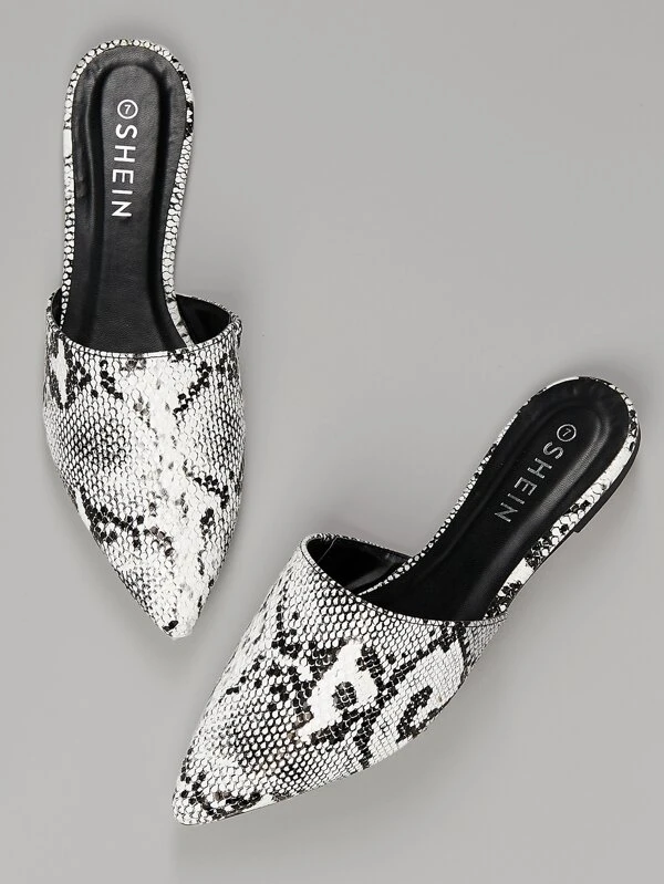 snakeskin mules flat