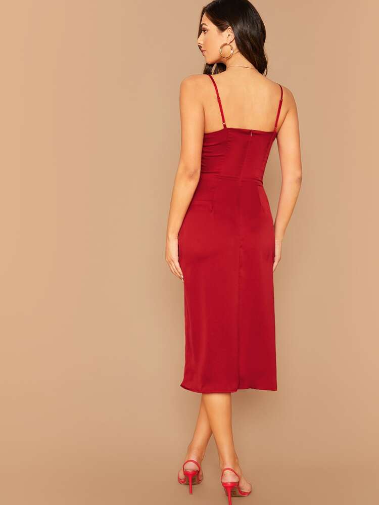 cowl satin midi dress