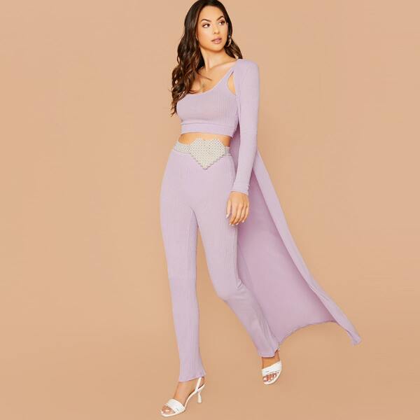 

Ribbed Duster Cardigan Crop Top And Pants Set