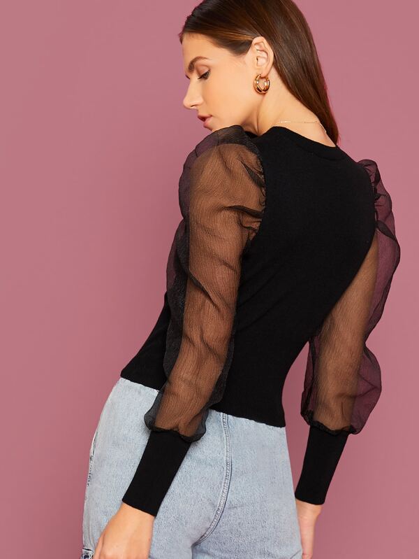 organza puff sleeve cardigan