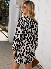 Chiquease Notched Collar Leopard Print Dress - Multicolor - View 2