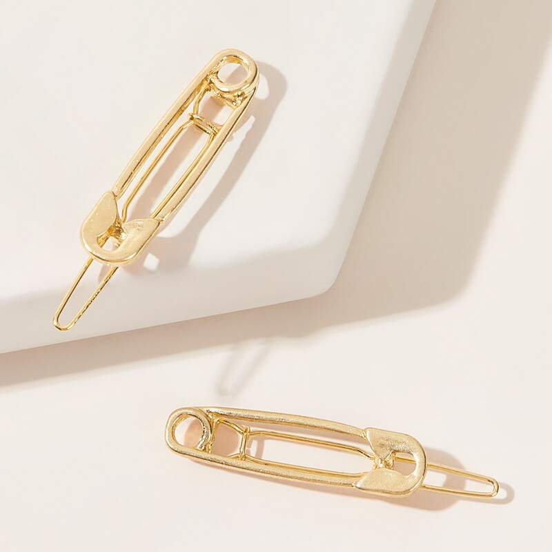 

1pair Safety Pin Design Hair Clip, Gold